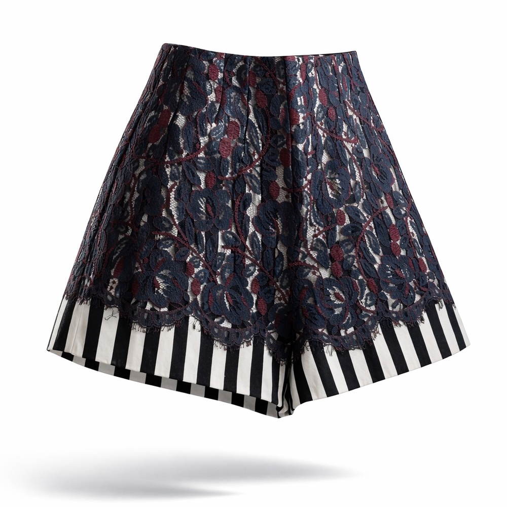 Byron Lars Pinstriped Lace High Waisted Shorts